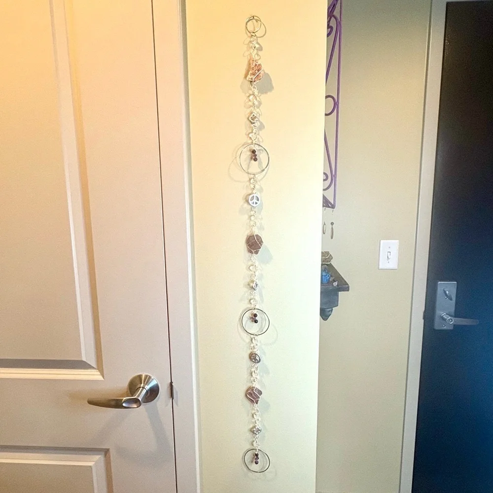 Handmade One of a Kind Gemstone Wall Hanging Lepidolite & Amethyst